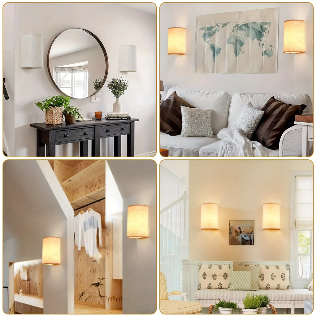 Wireless Wall Sconce with Linen Shade 2-Pack Battery Powered 3500mAh - 16 RGB Colors 3 White Light Modes Dimmable Timer Remote Control - Indoor Wall Light for Bedroom Living Room Hallway