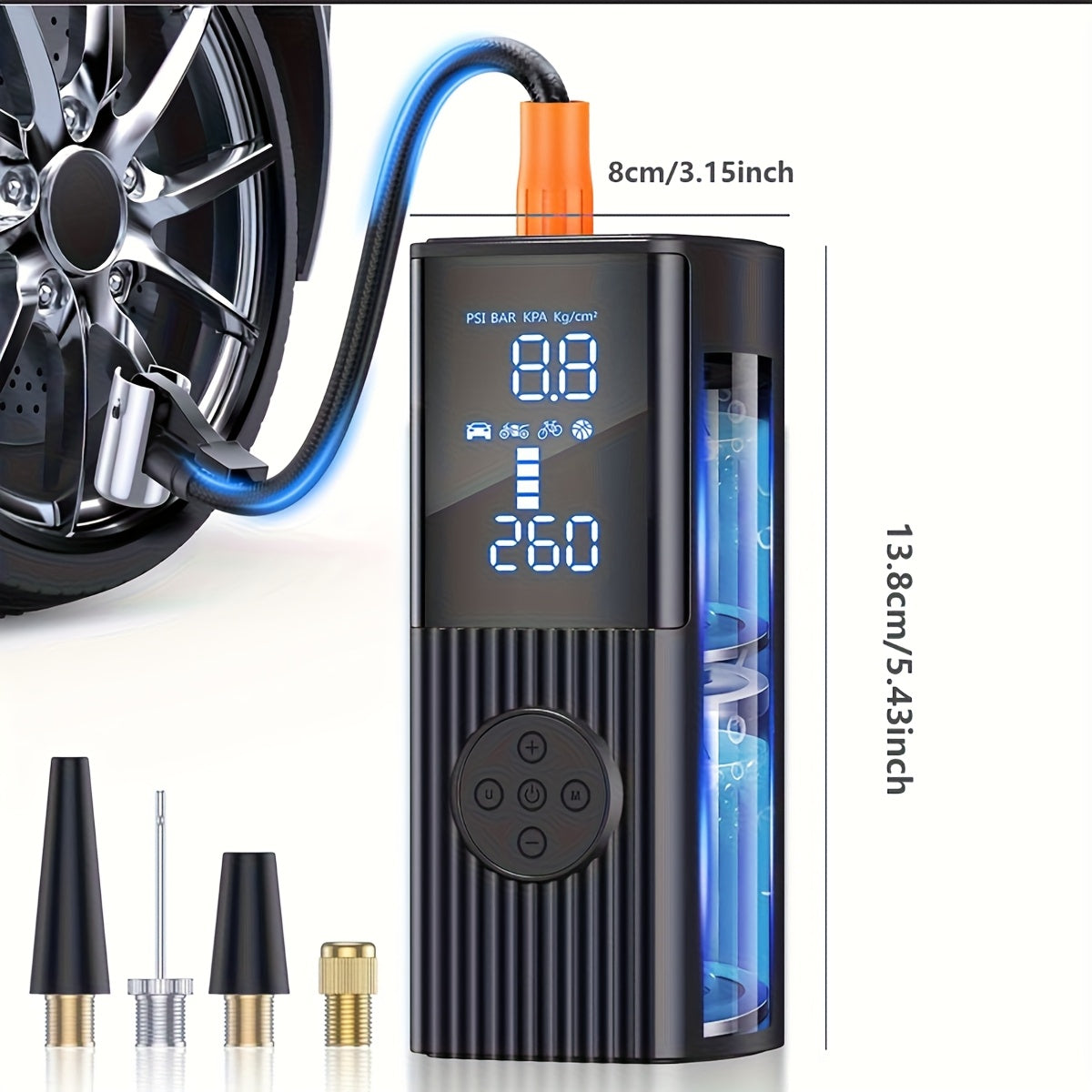 Cordless Tire Inflator 210PSI 22-Cylinder Digital Pressure Gauge Rechargeable LED Light Portable Air Pump for Car Motorcycle Bicycle Ball