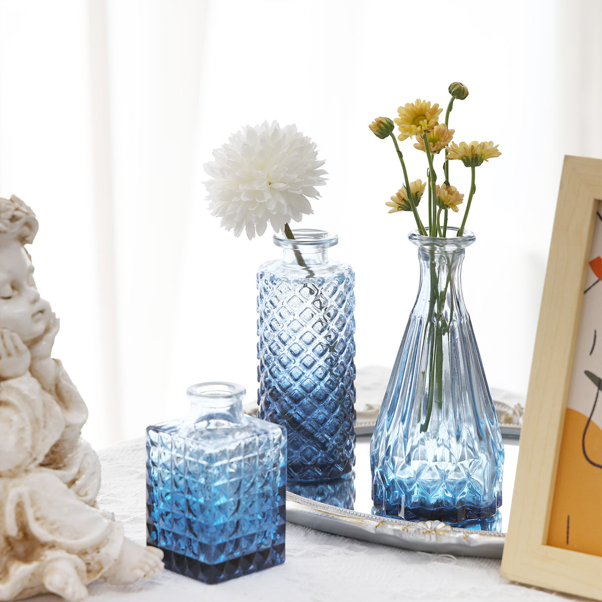 Blue Bud Vases Set of 18 Vintage Glass Flower Vases Small Centerpiece Vases for Home Table Decor Rustic Farmhouse Wedding Decorations Halloween Christmas Windowsill Dining Table Gift Floral Vase Set