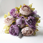Artificial Peony Bouquet 13 Heads UV-Resistant Realistic Silk Flowers with Green Foliage Sturdy Stems Pink Red White Blue Purple Yellow Lavender Peach for Wedding Home Garden Office Indoor Floral Decor