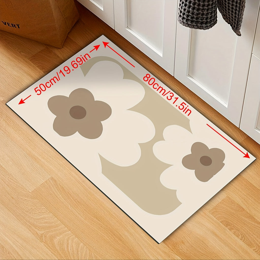 Nordic Style Kitchen Mat Thickened Absorbent Non-Slip Rubber Backing Floral Beige Brown 2 Sizes – Durable High Traffic Floor Mat