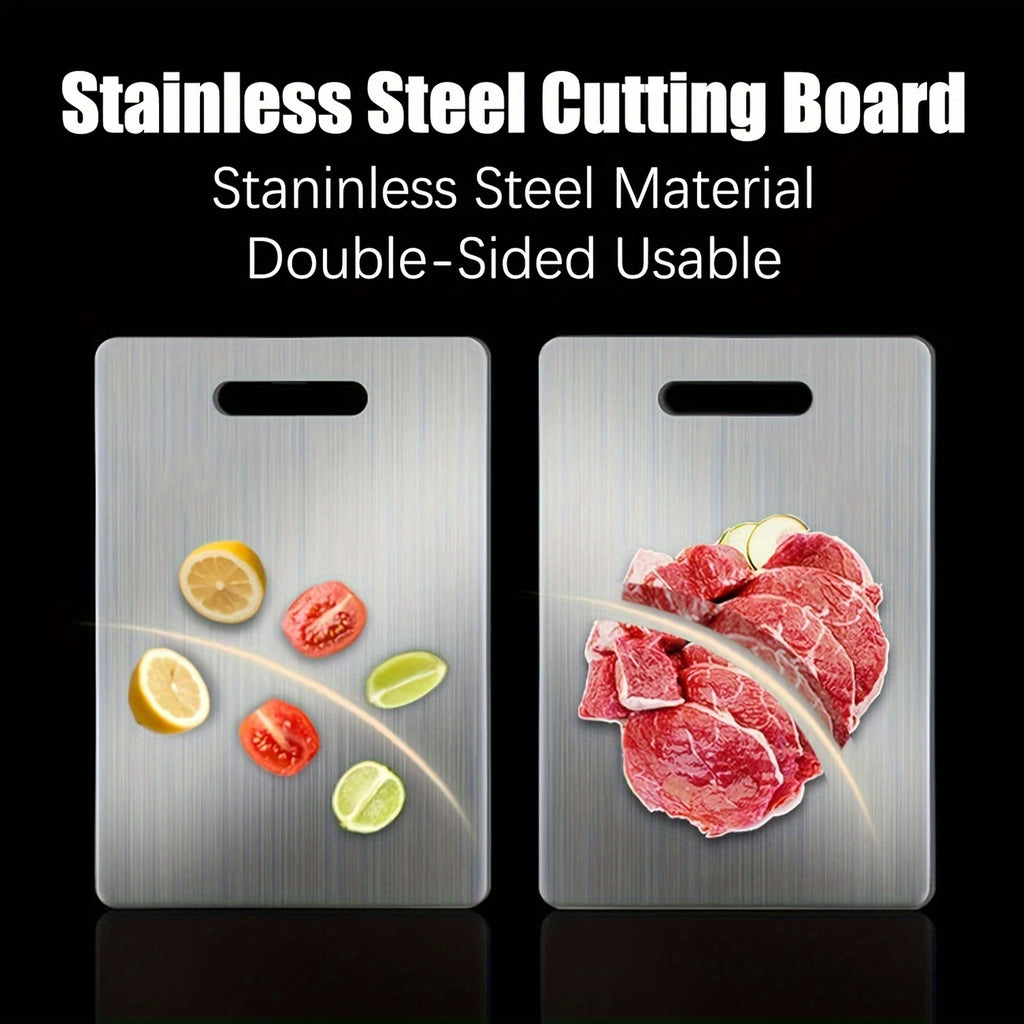 Stainless Steel Cutting Board Set 3 Piece - Dual-Sided SUS304 Metal Chopping Boards Non-Stick Rust-Resistant BPA-Free Portable for Kitchen Camping Picnic, Meat Fruit Vegetables