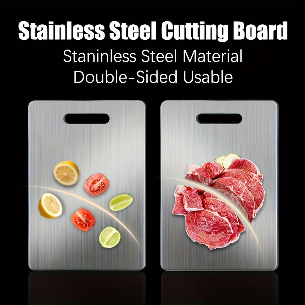 Stainless Steel Cutting Board Set 3 Piece - Dual-Sided SUS304 Metal Chopping Boards Non-Stick Rust-Resistant BPA-Free Portable for Kitchen Camping Picnic, Meat Fruit Vegetables