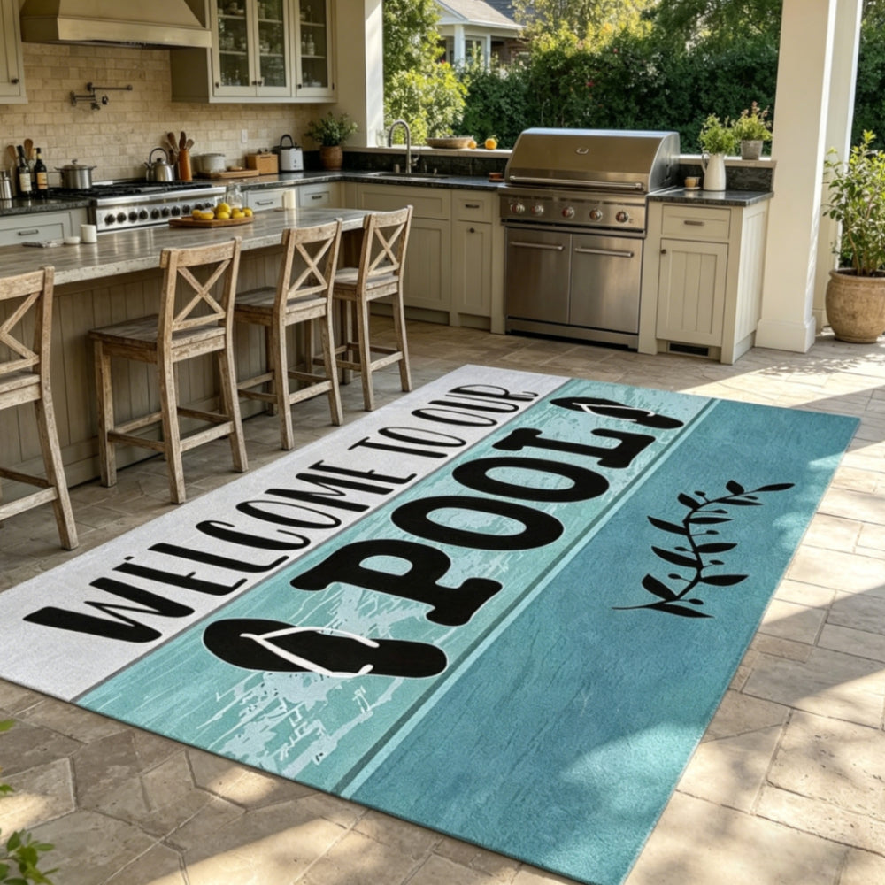 Welcome to the Pool Velour Area Rug Machine Washable Anti-Slip Soft Velvet Floor Mat Multiple Sizes for Living Room Bedroom Outdoor