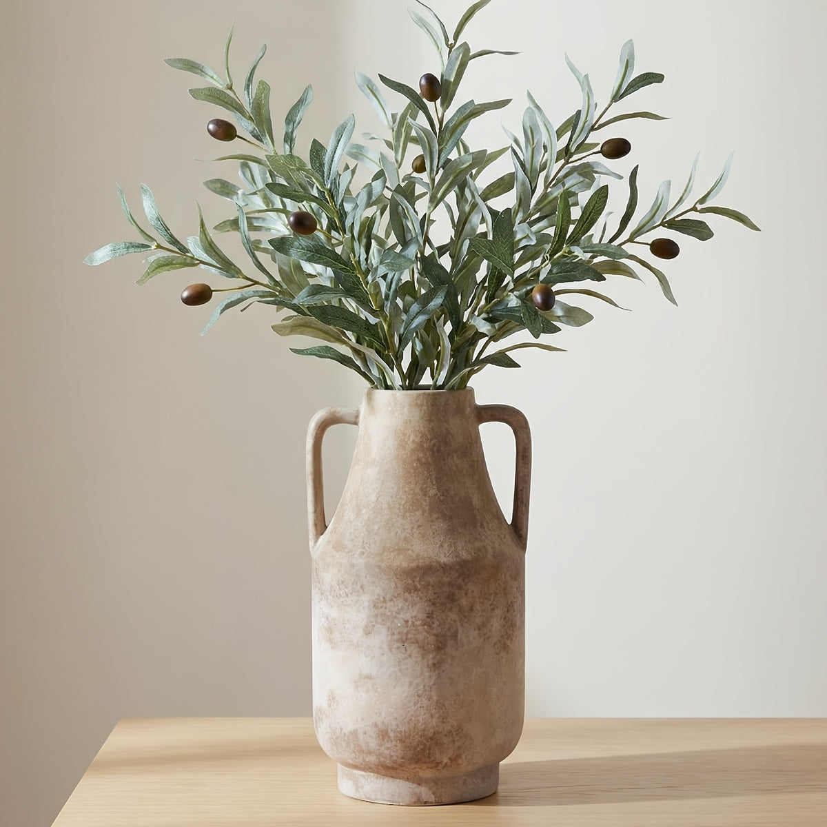 Large Rustic Farmhouse Ceramic Vase 11 Inch Tall, Vintage Retro Table Vase Centerpiece for Coffee Table, Fireplace Mantel, Bookshelf & Living Room, Ceramic Flower Holder for Home Decoration
