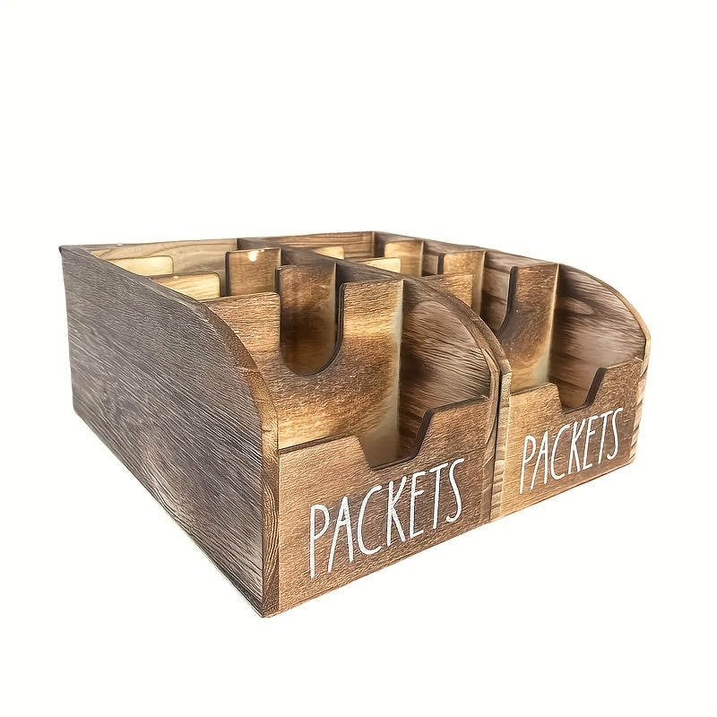 Vintage Wooden Divided Spice Box Farmhouse Kitchen Countertop Storage Organizer for Spices Snacks Small Items Black Brown 1pc or 2pc