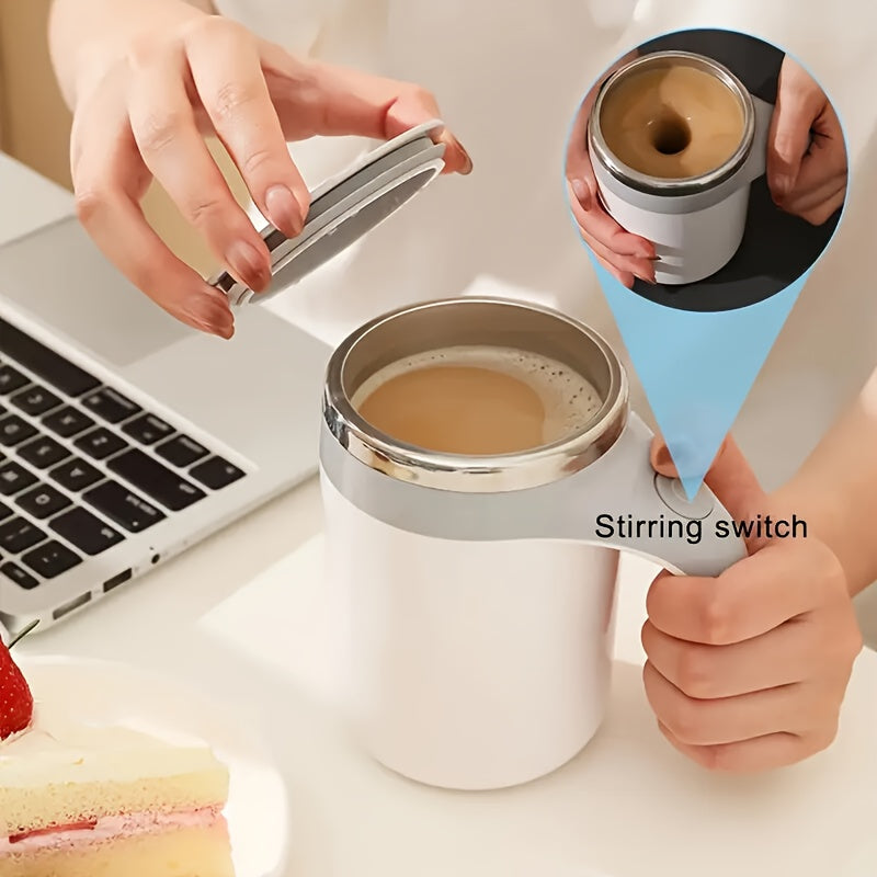 Self Stirring Coffee Mug 13.3oz - Magnetic Stirring Technology, 304 Stainless Steel Travel Mug, No Battery Needed, Ergonomic Handle & Spill-Proof Lid, Great Gift for Coffee Lovers