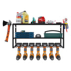 Power Tool Storage Rack Wall Mount – 150 lb Heavy-Duty 3-Tier Steel Organizer with 7 Bit Holders for Garage Workshop Shed Basement