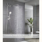 High Pressure Rainfall Shower Head & Handheld Combo 10/12 Inch Round or Square, 4-Spray Settings, 13-Inch Adjustable Arm, 78-Inch Hose & No-Drill Adhesive Holder – Chrome & Black