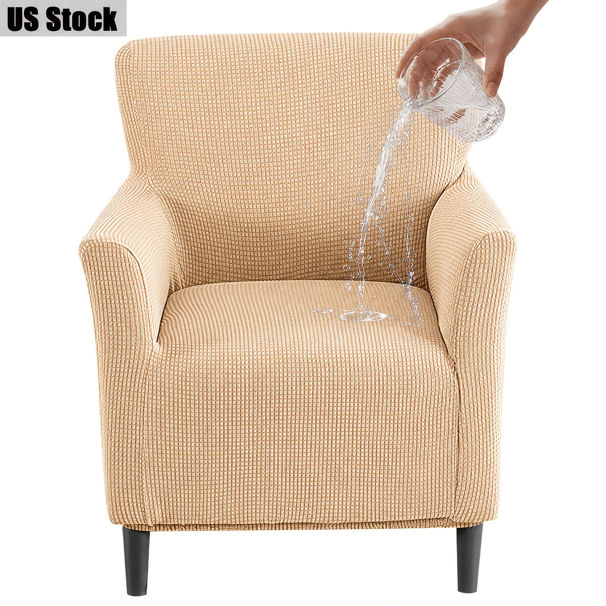 Elastic Stretch Armchair Sofa Cover, Corn Velvet Knit Non-Slip Solid Color Sofa Slipcover Protective Cover for Small Single Armrest Chair Living Room Pet-Friendly