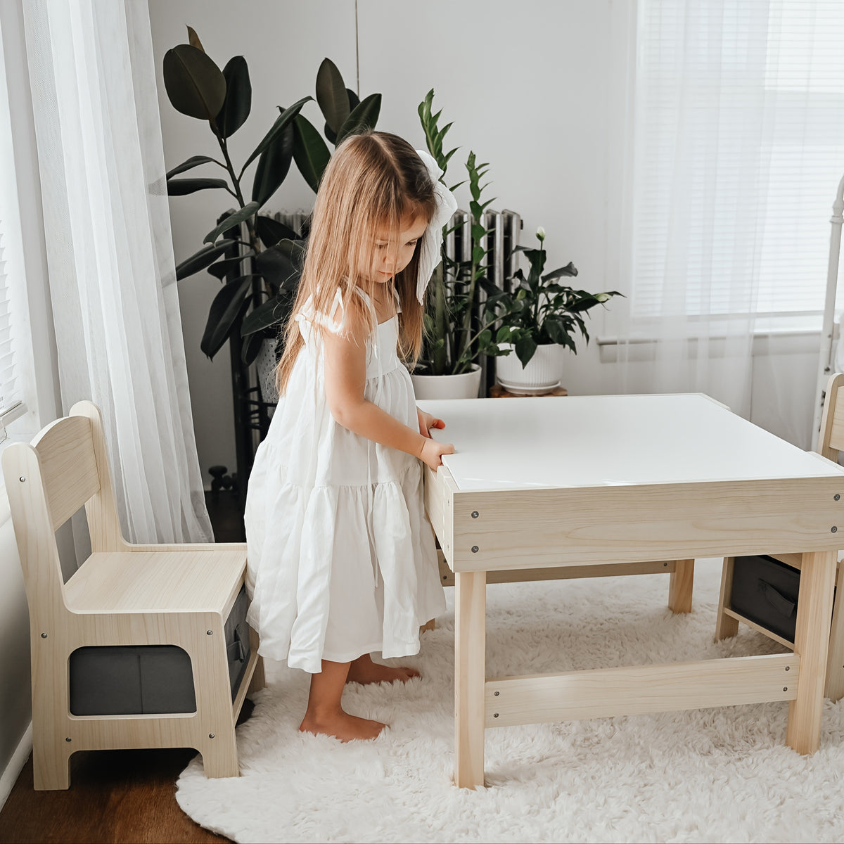 3-in-1 Kids Table and Chair Set Ages 3–7 with Versatile Tabletop & Storage Drawer – Children's Sensory Activity Table for Home, Nursery & Playroom, Premium Gift for Boys and Girls