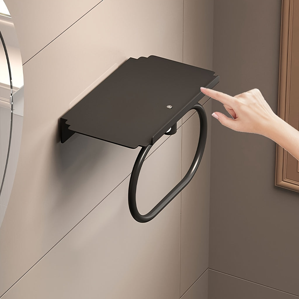 Oval Metal Towel Ring Wall Mounted – No-Drill Bathroom Organizer, Modern Matte Black Finish, Durable & Elegant Home Decor