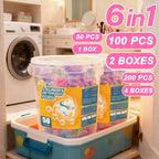 6-in-1 Laundry Detergent Beads with Long-Lasting Fragrance – Laundry Pods for Cleaning & Refreshing, 50 / 100 / 200 Count Value Packs