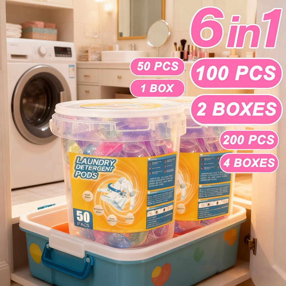 6-in-1 Laundry Detergent Beads with Long-Lasting Fragrance – Laundry Pods for Cleaning & Refreshing, 50 / 100 / 200 Count Value Packs