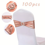 100pcs Metal Spandex Chair Bow Buckle Sliders – Stretchable Elastic Seat Strap Fasteners for Wedding, Party & Banquet Chair Decorations | Gold, Silver, Rose Gold & More