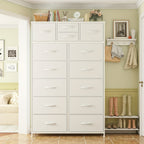 Tall Fabric Dresser with Wood Top & Metal Frame – Large Bedroom Dresser Storage Drawer Unit 37"W x 52"H for Closet Living Room Entryway
