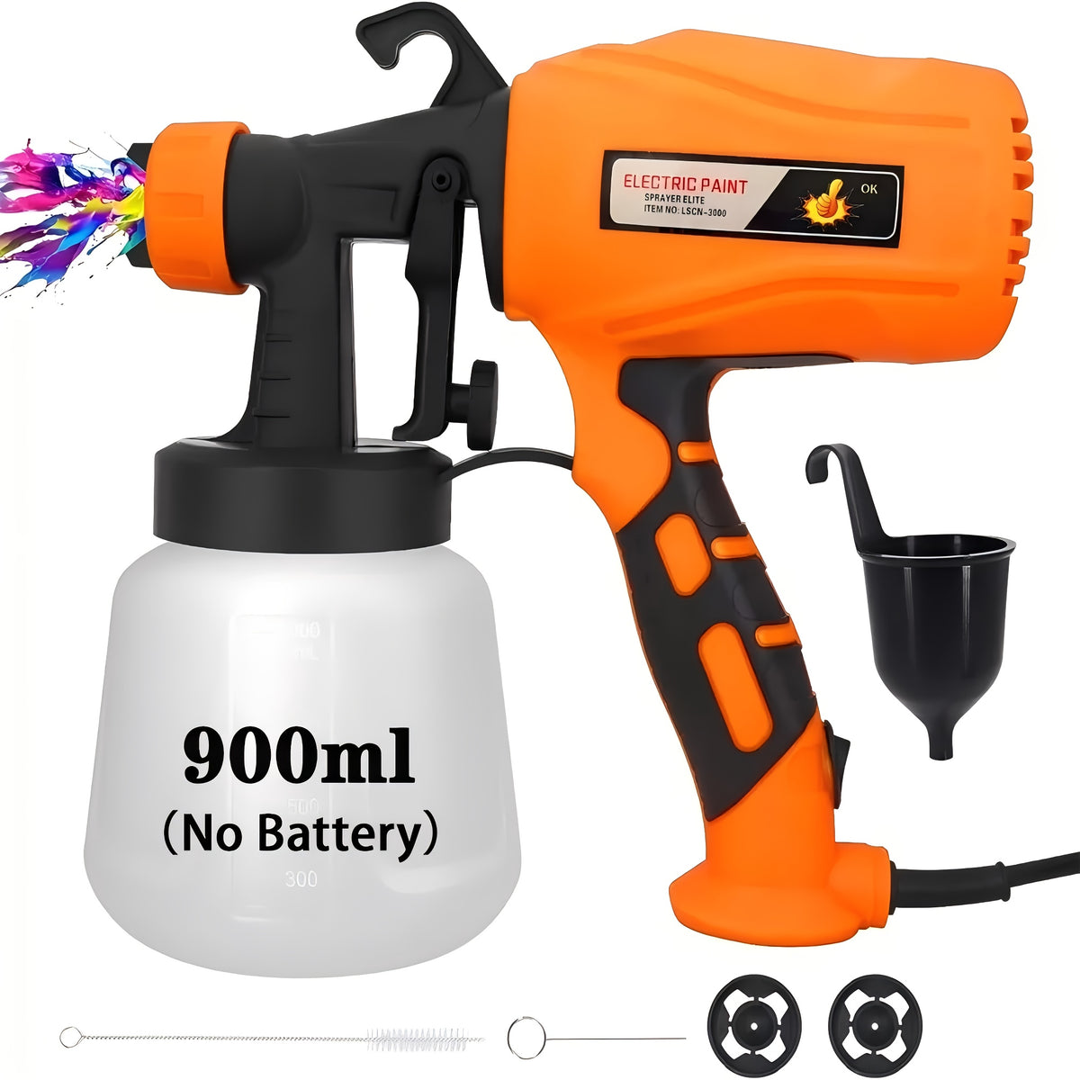 HVLP Electric Airless Paint Sprayer Gun with 3 Spray Patterns 27oz Container for House Walls Fence Furniture Cabinets Doors Car DIY Projects – Easy Clean Cordless Electric Spray