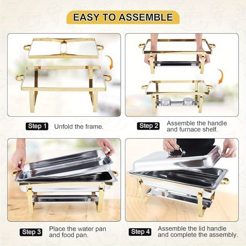 Golden Chafing Dish Buffet Set 9QT Stainless Steel Chafer with Full-Size Pans – Elegant Gold & Silver Finish Food Warmer for Weddings, Parties, Banquets & Catering Events (2 or 4 Pack)