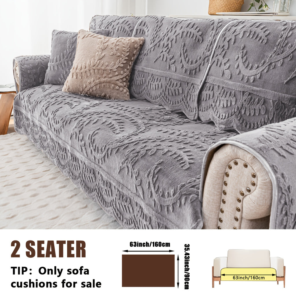 Plush Sofa Cover Faux Rabbit Fur Non-Slip, Thickened Quilted Sofa Cushion Cover Machine Washable, Warm Breathable Pet-Friendly Couch Pad for Living Room, Bedroom & Office