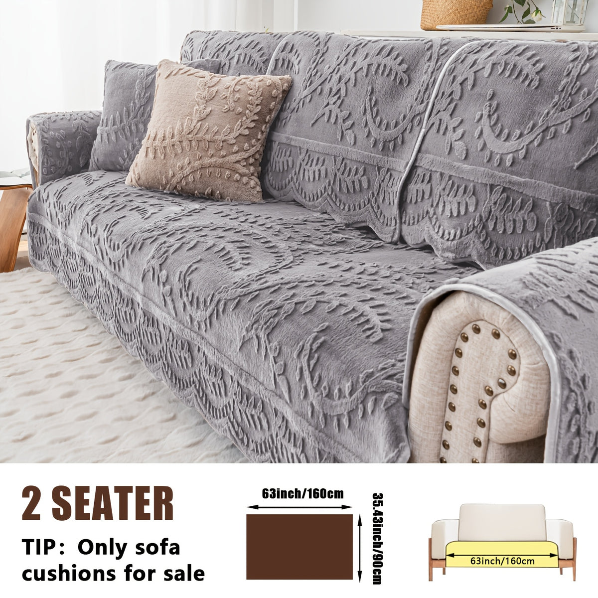 Plush Sofa Cover Faux Rabbit Fur Non-Slip, Thickened Quilted Sofa Cushion Cover Machine Washable, Warm Breathable Pet-Friendly Couch Pad for Living Room, Bedroom & Office