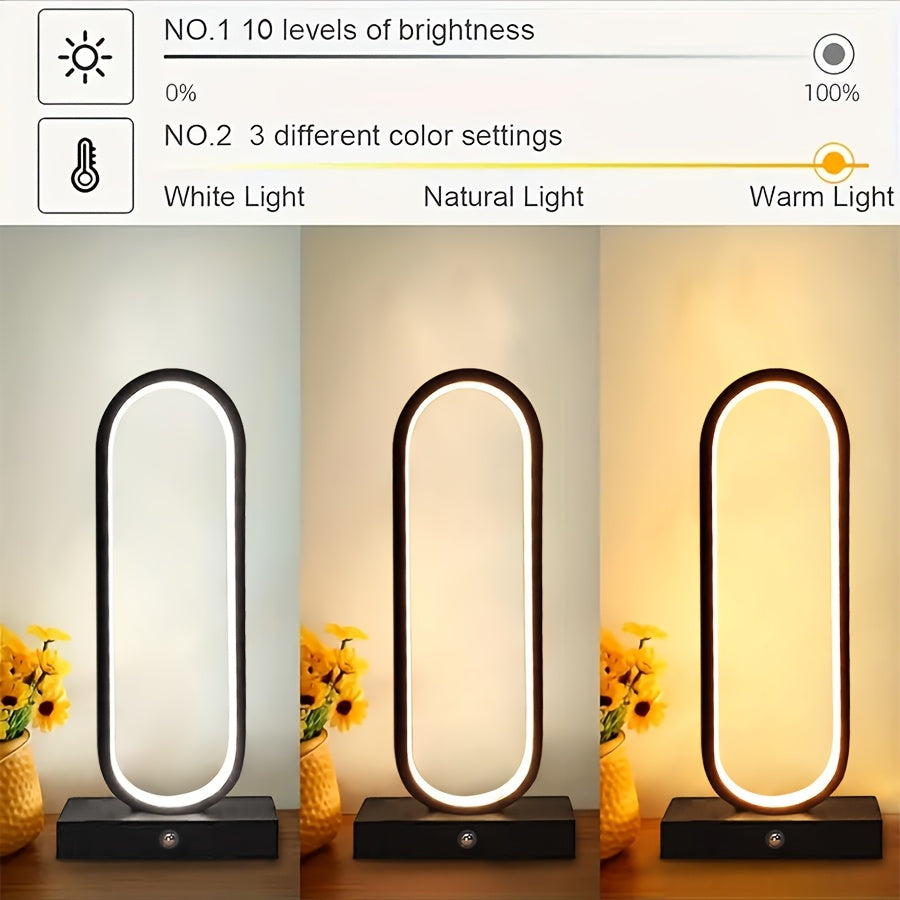 Modern Aluminum LED Ring Table Lamp, 3-Color Touch Control, USB Charging, 12.8" Spiral Metal Bedside & Desk Light – 1pc or 2pc