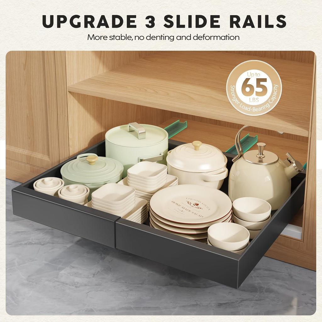 Slide-Out Cabinet Organizer Drawer – Heavy Duty 2 or 4 Drawer, 17" Deep Expandable 12.6"-20.6" Wide, Ultra-Quiet Rails, Anti-Rust Carbon Steel, Adhesive or Drill Mount for Kitchen, Bathroom & Garage