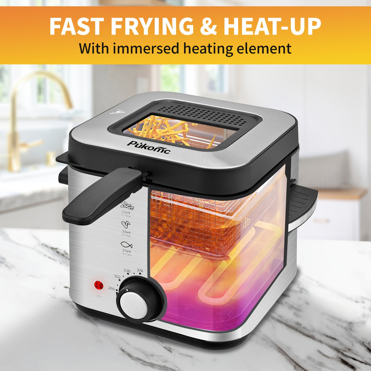 Electric Deep Fryer with Stainless Steel Basket 1.5L-6L Adjustable Temperature Foldable Handle Easy-Clean Dishwasher Safe