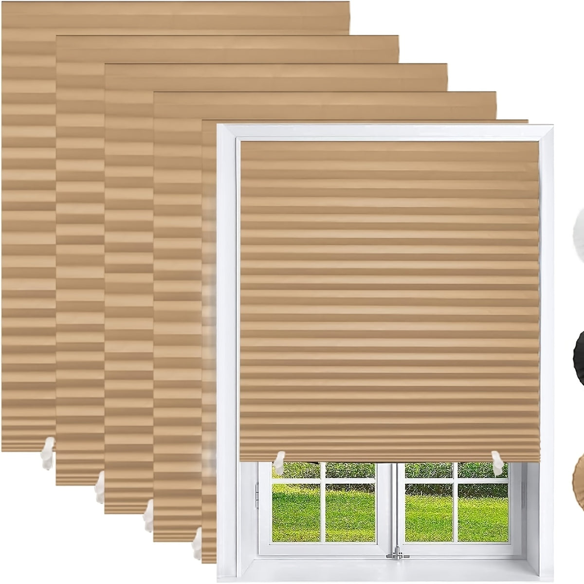 Blackout Pleated Paper Shades No Drill Cut to Size – 6 Pack Room Darkening Window Shades with 12 Clips, Temporary Portable Privacy Shades for Home, Travel & RV, Easy Install, 36"W × 72"H