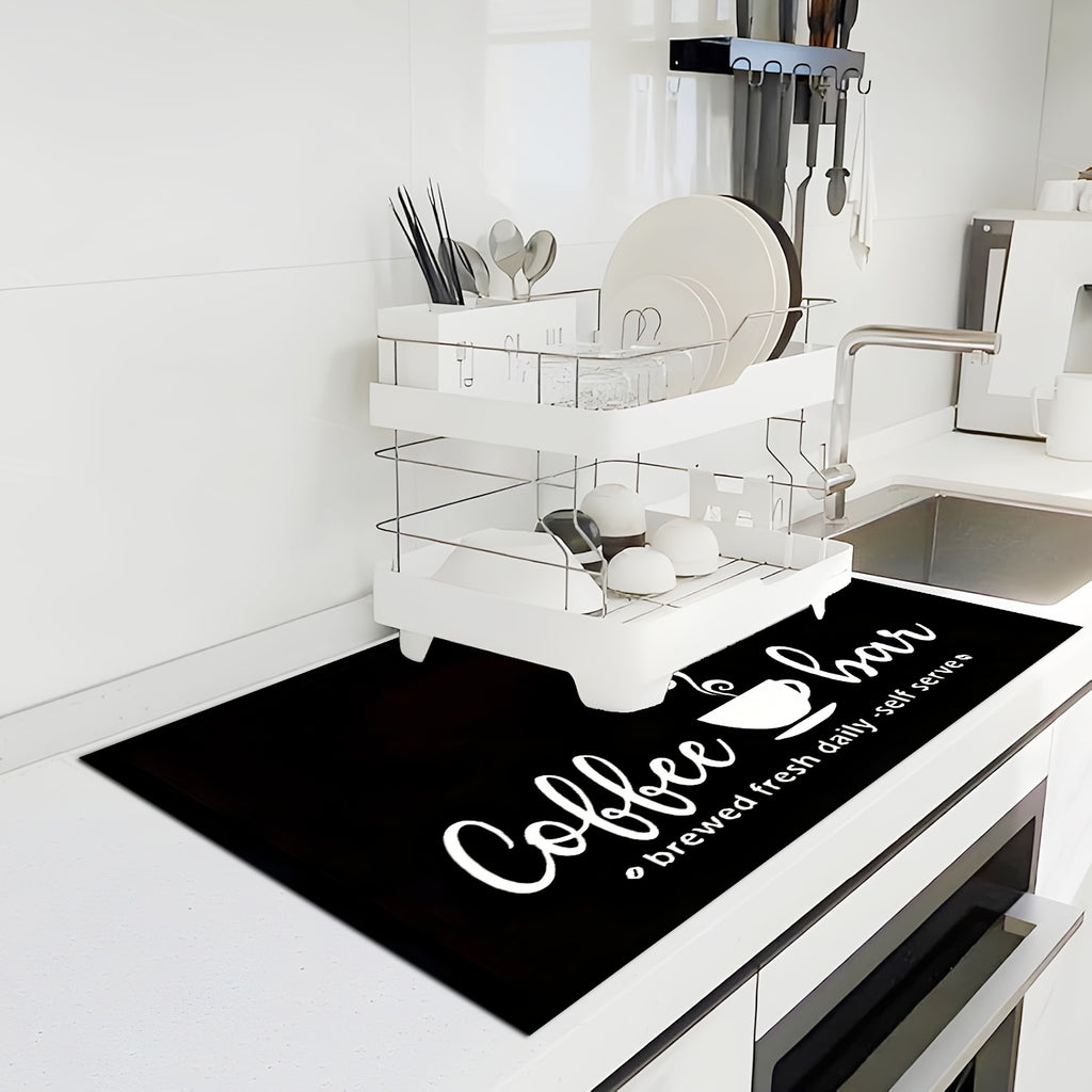 Coffee Bar Mat and Dish Drying Mat - Non-Slip Diatomite Absorbent Kitchen Counter Mat with Coffee Theme Design - Multi-Size Coffee Machine Mat and Kitchen Countertop Accessory