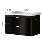 Floating Bathroom Vanity with Sink 24 Inch LED Light Wall Mounted 3-Hole Ceramic Basin Wave Line Design Soft Close Drawers for Small Spaces Black White