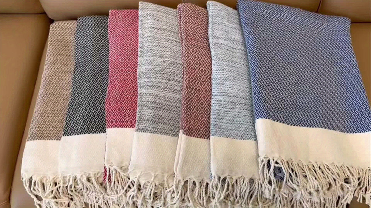 Cotton Tassel Blanket Boho Diamond Grid 100% Cotton 350GSM Breathable Soft All Season Machine Washable Throw for Bed Sofa Picnic Travel Black Navy Blue Light Blue Gray Red Orange Brown 49x71 Inch