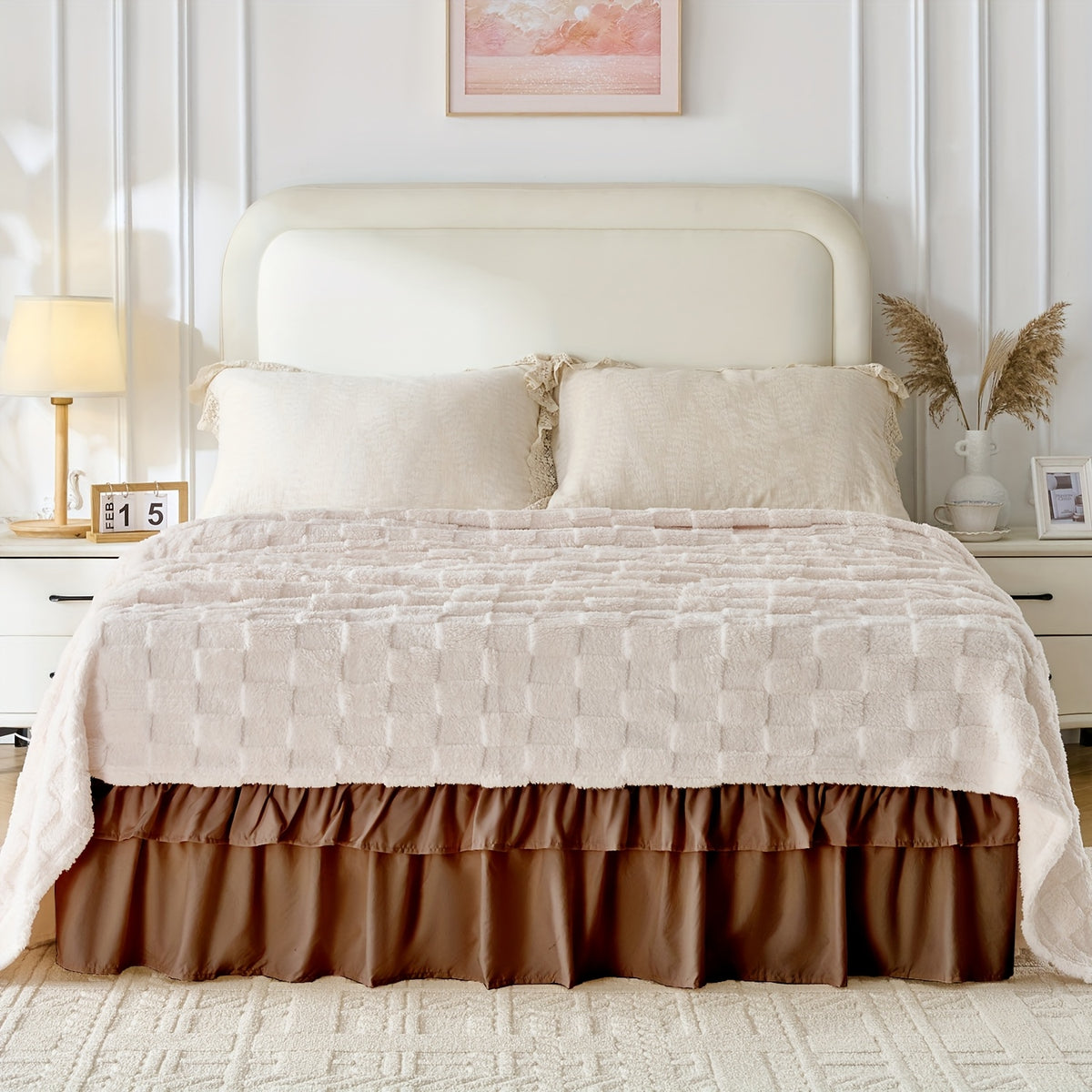 Dust Ruffle Bed Skirt 16 Inch Drop Elastic Wrap Around – Double Ruffle Easy Install Machine Washable, Twin Full Queen King CK, 10 Colors