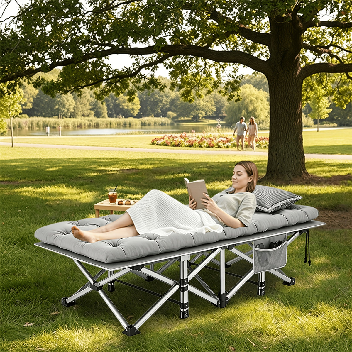 Portable Folding Camping Bed 28in Wide Heavy Duty 510 710 lbs with Optional Mattress Cushion Pillow Carry Bag Cot for Office Nap Beach Yard RV Adult