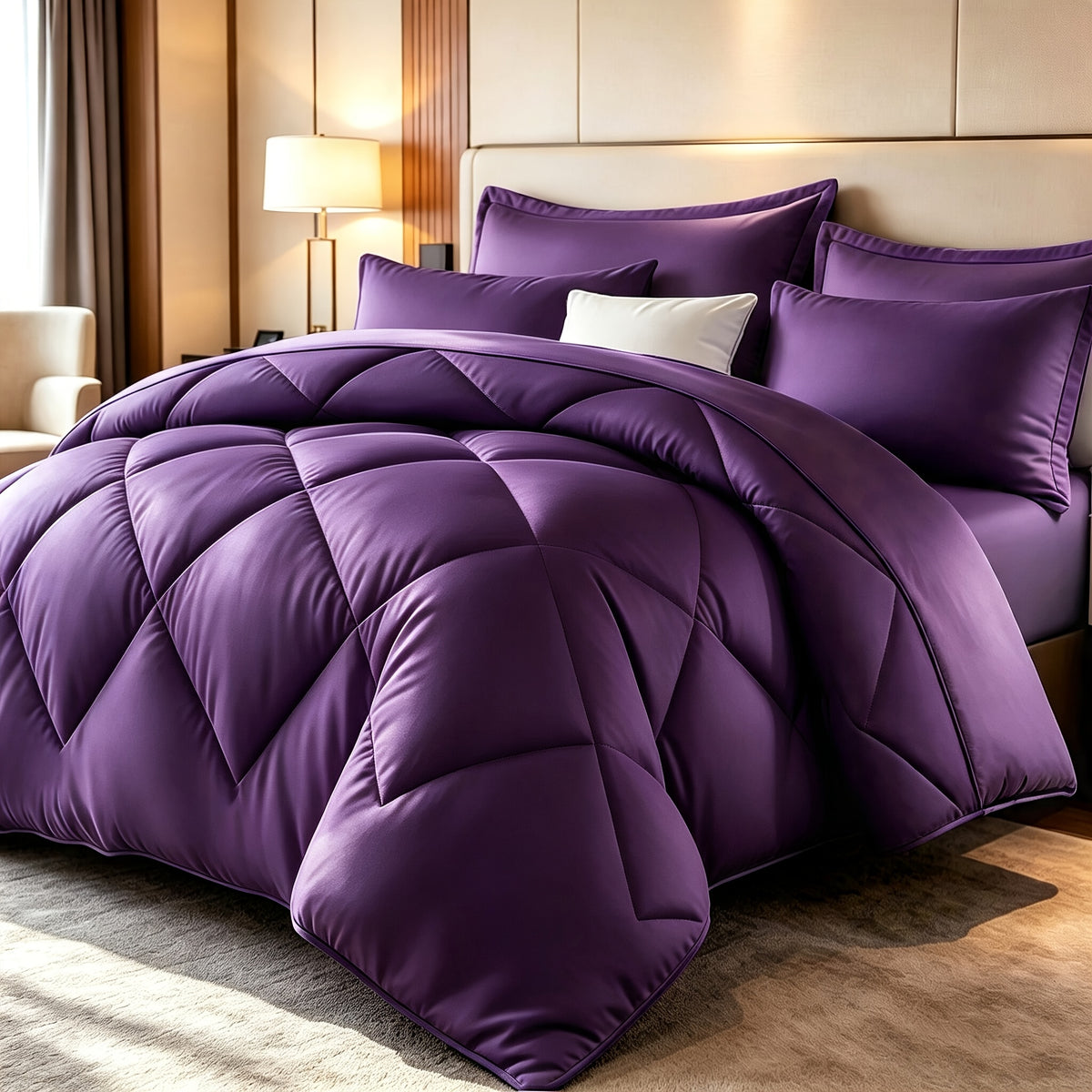 Diamond Pattern Quilt Bedding Set with Pillowcases 2/3 Piece – Soft Breathable Lightweight Comforter Twin Queen King 30+ Colors