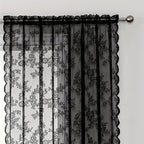 Vintage Floral Lace Sheer Curtains 2 Panels - Yarn-Dyed Dotted Netting Rustic Pastoral Semi-Sheer, 59" Wide Light Filtering Machine Washable for Living Room Kitchen Door Outdoor Wedding, White Green Black