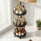 3 Tier Rotating Spice Rack Organizer Metal Turntable for Kitchen Countertop - Spinning Spice Jar Seasoning Storage Rack Black