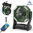Camping Fan 20000mAh Battery LED Light 4-Speed Brushless Motor 180 Degree Oscillation 22-26H Runtime Portable Rechargeable Outdoor Fan for Camping Hiking Picnic Emergency Power Outage Green