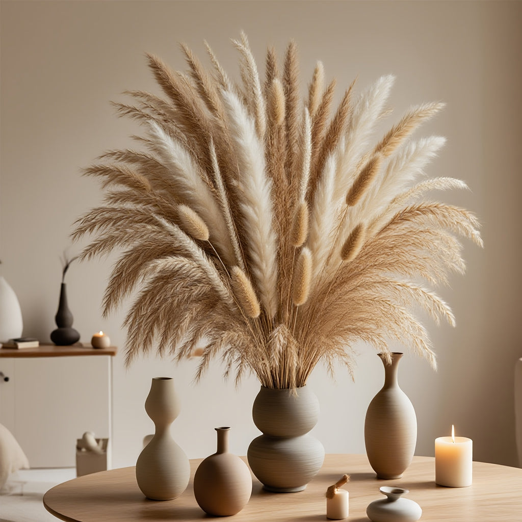 Pampas Grass Bunny Tails Dried Flower Bouquet 125/250pcs, Bohemian Natural Dried Floral Decor for Home, Wedding, Boho Centerpiece, Vase Filler & Farmhouse Arrangement