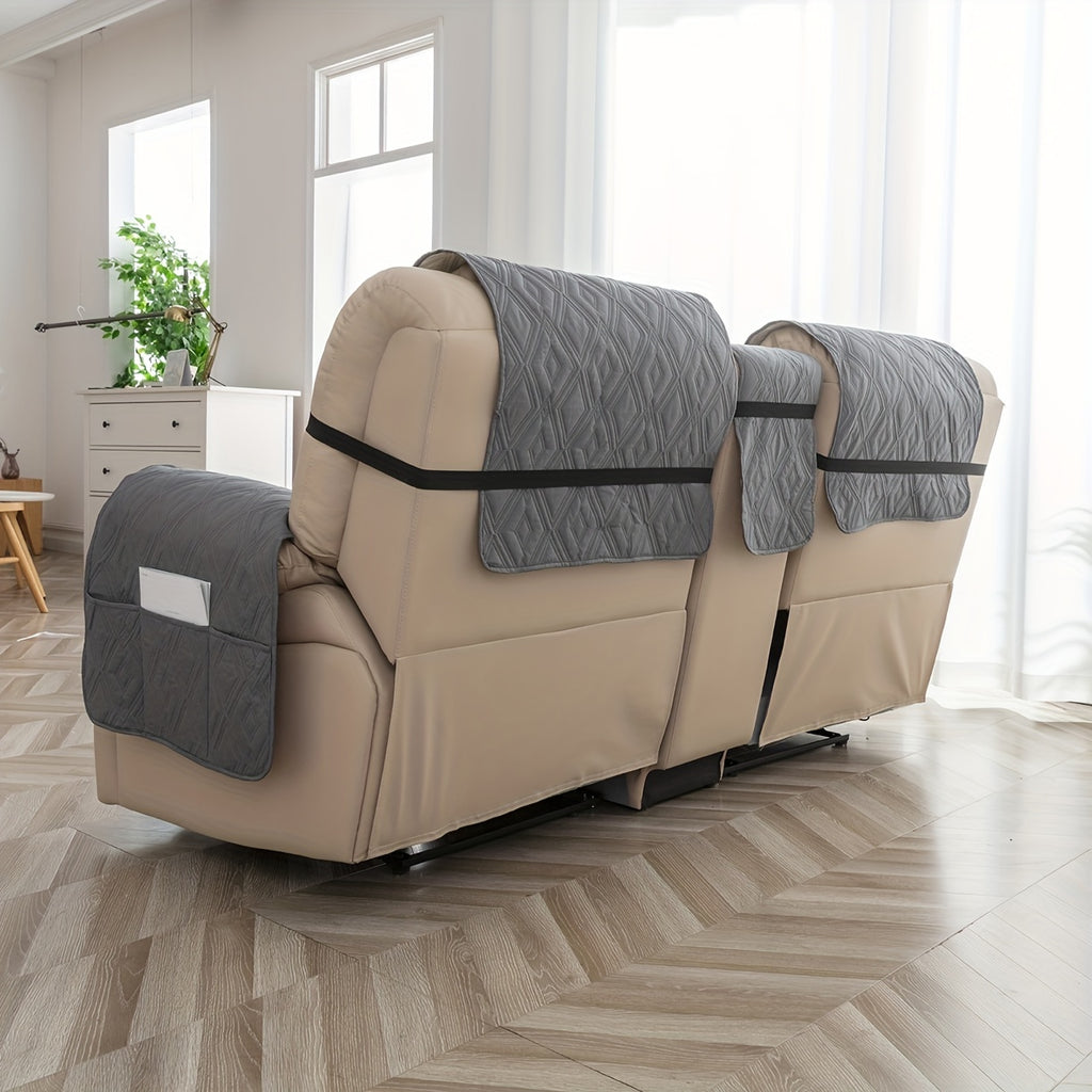 Loveseat Recliner Cover with Center Console – 4-Piece Set 100% Waterproof Dual Recliner Slipcover with Straps, Split Reclining Sofa Protector for Pets & Kids, Living Room Furniture Cover