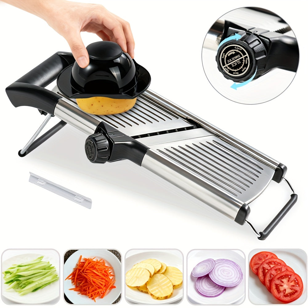 Adjustable Mandoline Slicer with 5 Thickness Settings – Stainless Steel Vegetable Slicer & Grater for Onion, Potato, Carrot, Cheese & Fruit – Professional Kitchen Tool, Optional Cut-Resistant Gloves