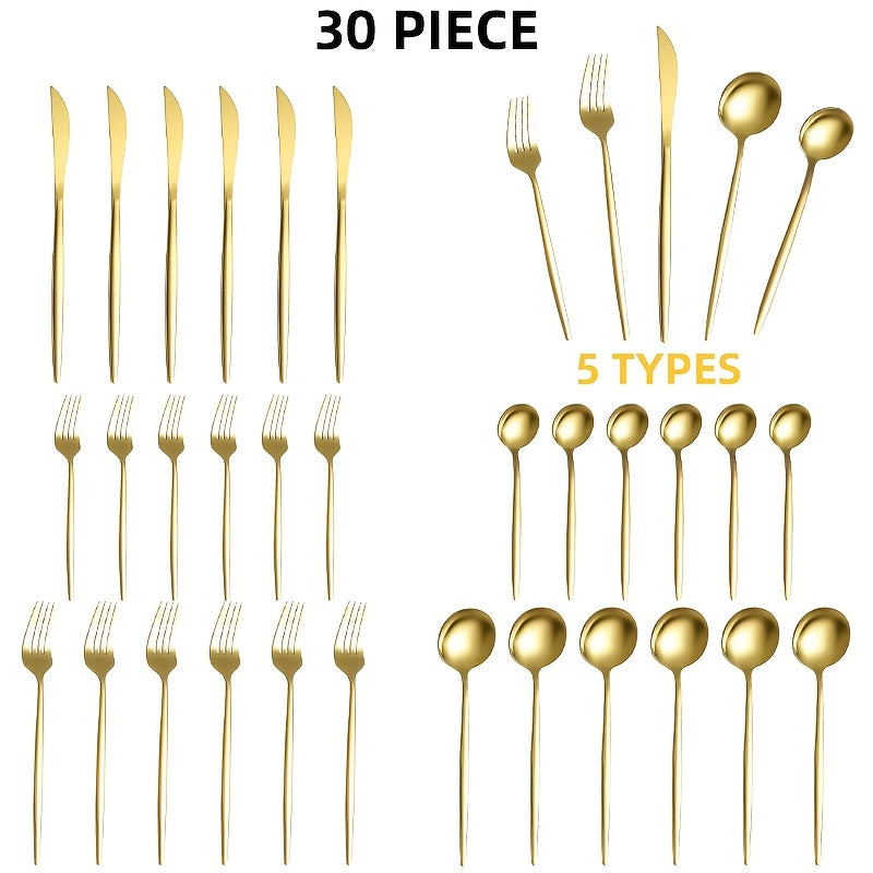 30 or 60 Piece Stainless Steel Cutlery Set Mirror Polished Flatware Knife Fork Spoon Set for Family Restaurant Hotel Party Wedding