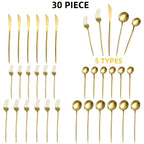 30 or 60 Piece Stainless Steel Cutlery Set Mirror Polished Flatware Knife Fork Spoon Set for Family Restaurant Hotel Party Wedding