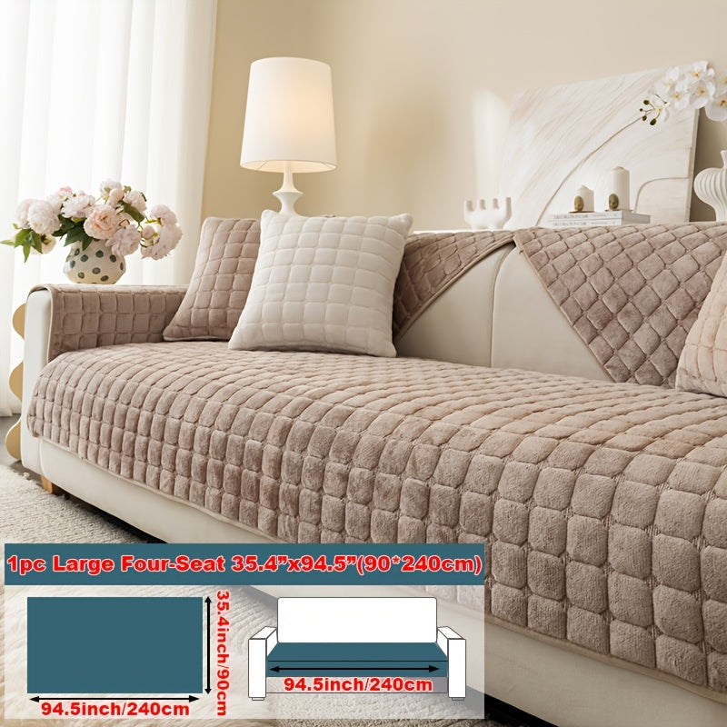 Short Plush Sofa Cover Soft Thick Pet Friendly All Season Sofa Protector Machine Washable for 1 2 3 4 Seater Living Room Bedroom Office Winter