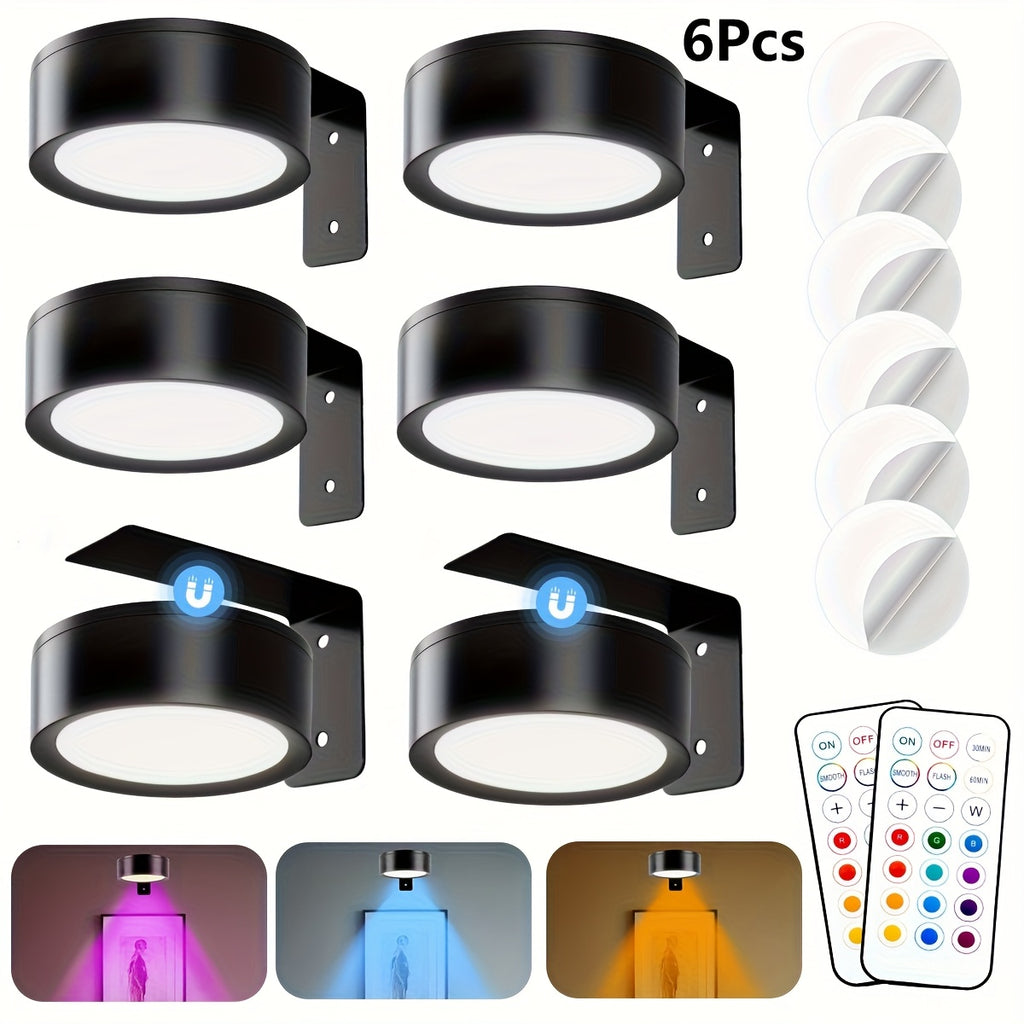RGB LED Picture Frame Light Battery Operated Magnetic Art Display Lighting with Remote – 13 Color Wireless Painting Light for Wall Art, Gallery, & Party Decor (3-Pack & 6-Pack)