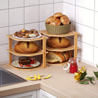 Bamboo Corner Shelf 3-Tier Set of 2 – Countertop & Cabinet Organizer for Kitchen, Bathroom, Spice Rack, Plate & Cup Storage