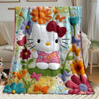Soft Flannel Blanket – Iconic Face & Bow with Floral Daisy Rose Print | Lightweight All-Season Bedspread for Adults | 3 Sizes | Pink & Turquoise