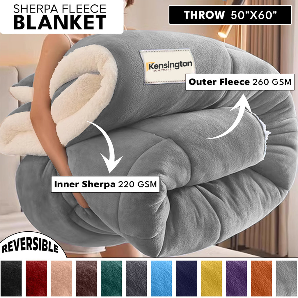 480GSM Heavy Sherpa Fleece Blanket Double-Sided Reversible Warm Throw for Couch Bed Office Travel All Season Comfort Sofa Decoration Holiday Gift