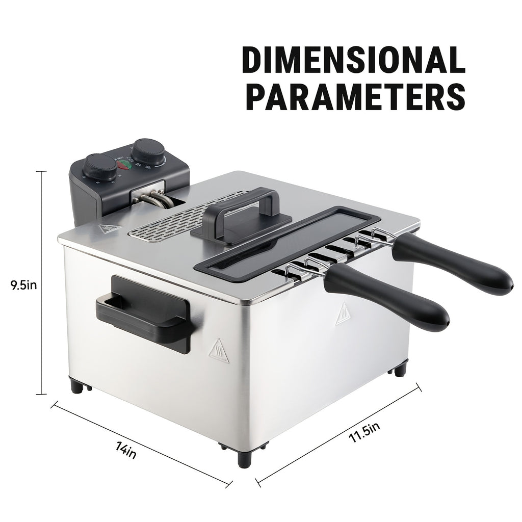 1700W Large Electric Deep Fryer with Time & Temperature Control Stainless Steel View Window Lid Frying Basket 101oz & 1.32 Gallon
