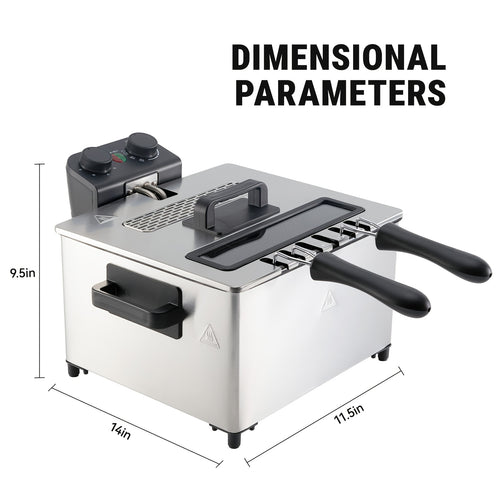 1700W Large Electric Deep Fryer with Time & Temperature Control Stainless Steel View Window Lid Frying Basket 101oz & 1.32 Gallon