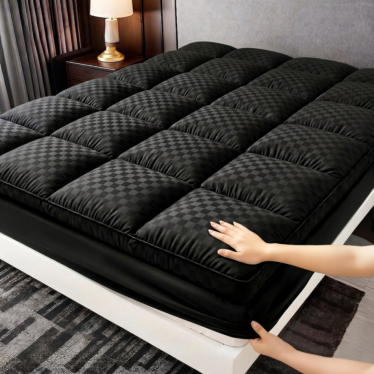 Fitted Mattress Protector Cover Thickened Deep Pocket Stay-Put Elastic – Spill-Proof Breathable Bed Pad Black Gray White Blue Twin Full Queen King Cal King